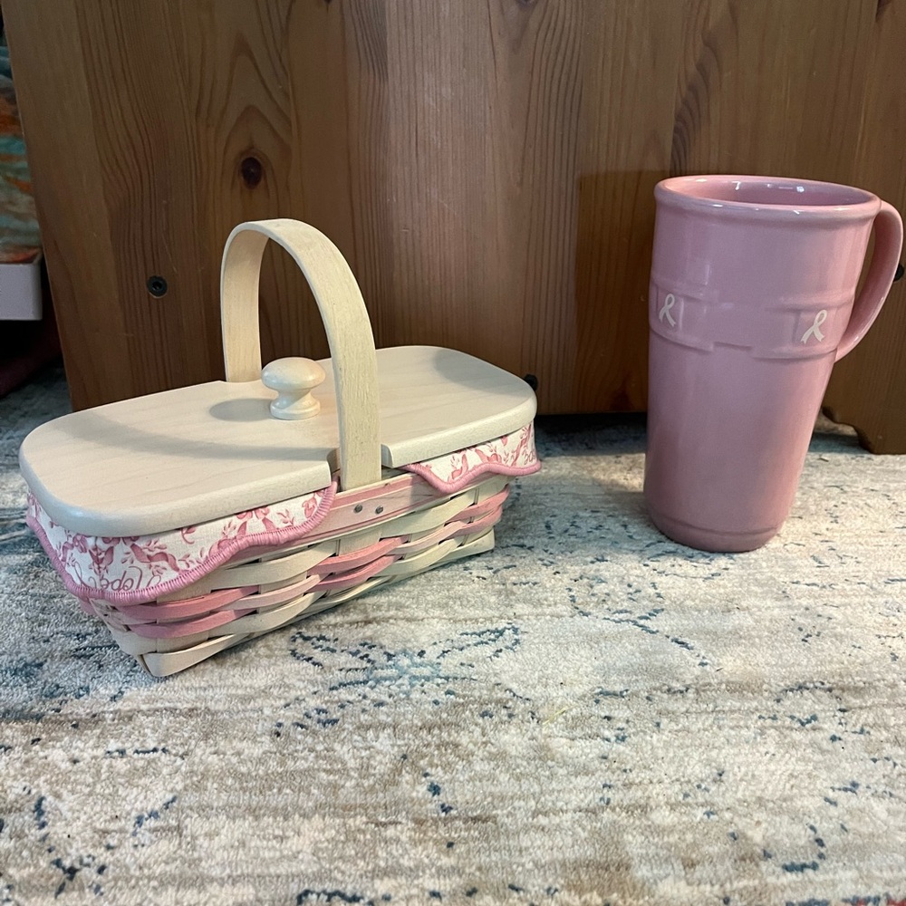 Longaberger Horizon of Hope 2000 Basket Liner Protector Pink Travel Mug